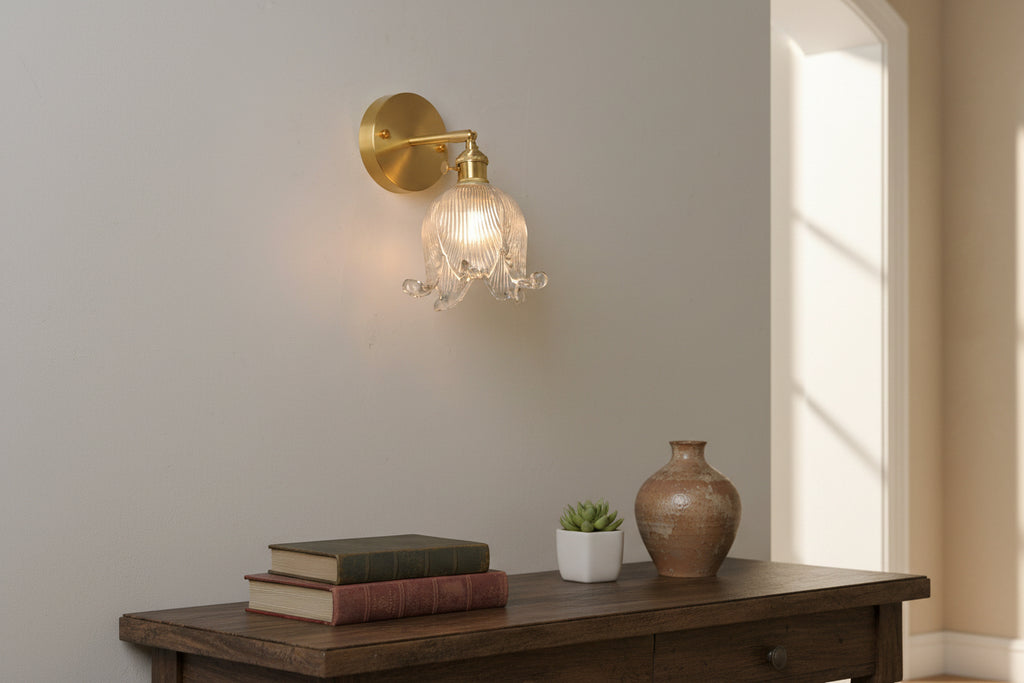 Clokyn Wall - Brass Clock Flower Glass Wall Lamp