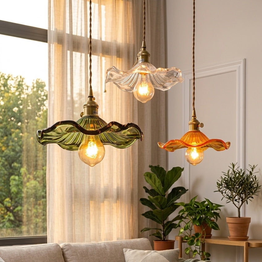Sakuryn - Brass Flower Glass Pendant Light